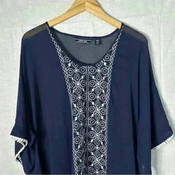 LANDS' END *SMALL 6-8* Navy Blue Beach Swim Cover-Up/Tunic With Embroidery - Picture 6 of 10